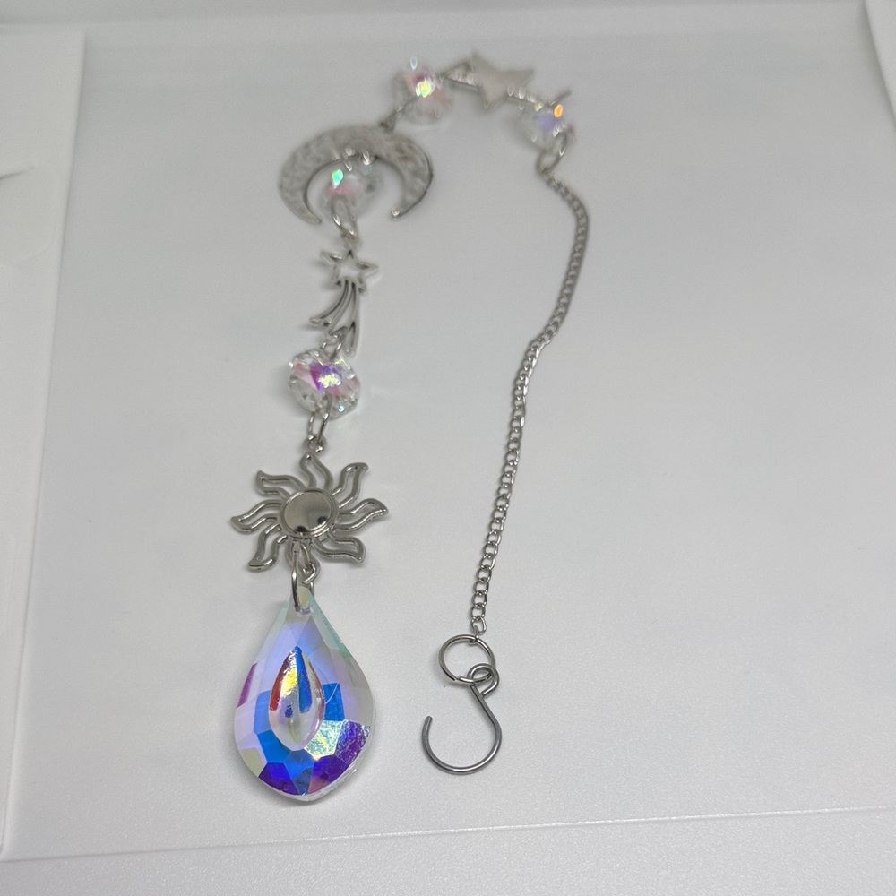 Silver Sun and Moon Crystal window hanging